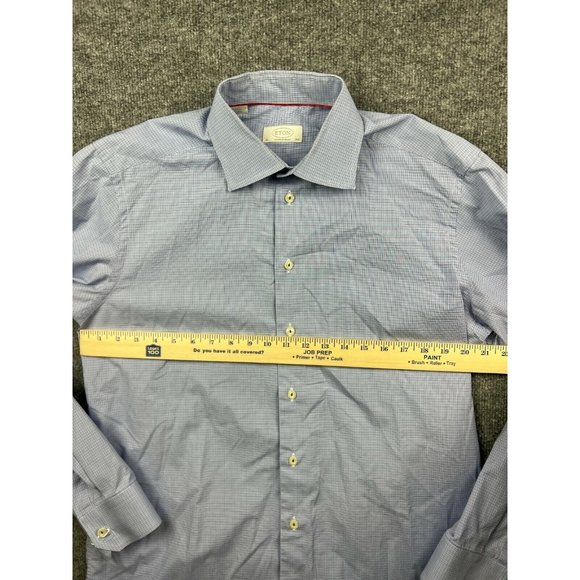 Eton Contemporary Long Sleeve Button Up Shirt Men's 42 (US 16.5) Blue Check - Picture 3 of 4